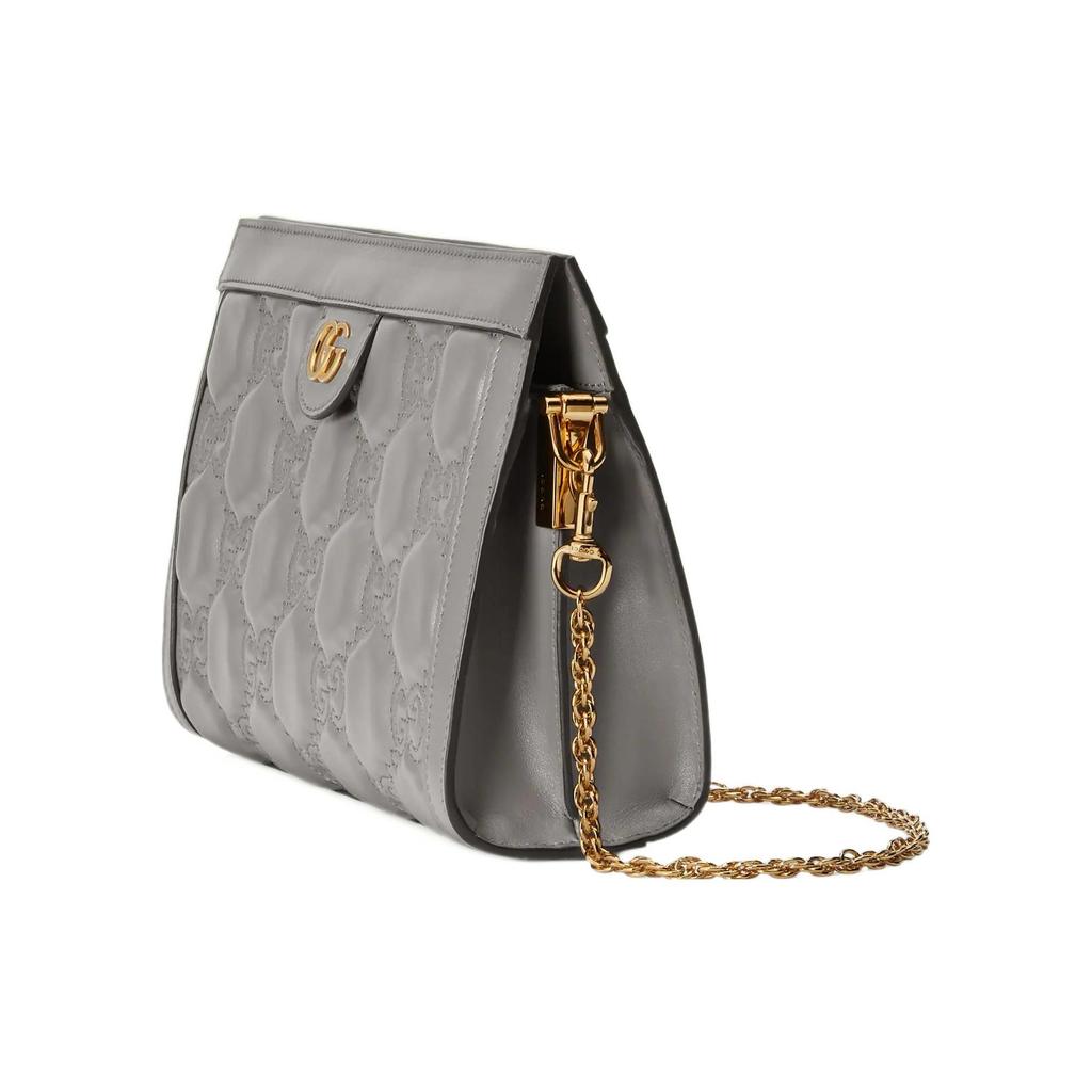 Gucci GG Matelassé Gold Logo Chain Canvas Backpack Leather Chain Bag Women Backpack Gray 702200-UM8HG-1563