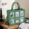 Unique Cute Cat Print Tote Women Bag, Faux Leather Shoulder Artistic Patterns, Casual Bag Stylish Crossbody Handbag for Work Daily Use Vintage Pattern
