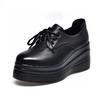 Platform Shoes Women's 2025 Spring New Round Head Lace-up Muffin Heel Women's Shoes First Layer Cowhide Leisure College Style Single Shoes