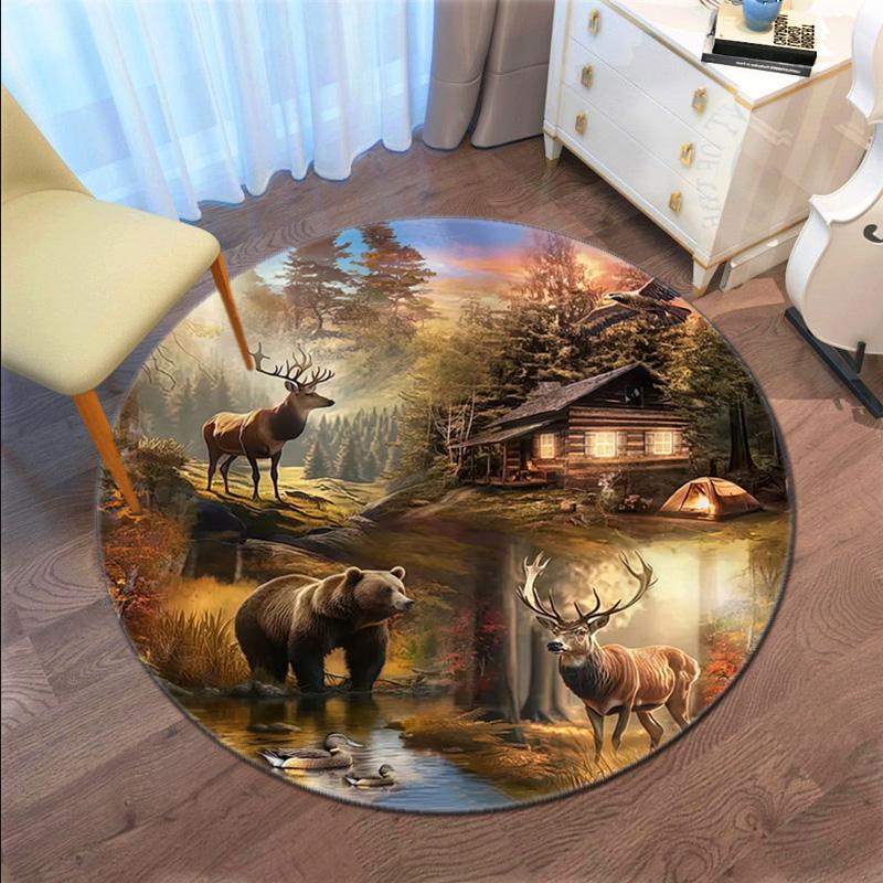 Wilderness Cabin Serenity Round Rug Home Soft Decorative Anti Slip Yoga Table And Chair Mat Carpet Outdoor Floor Mat Carpet S7