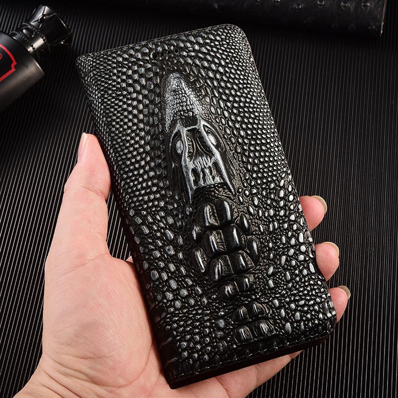Genuine Leather Crocodile 3D Head Flip Case for iPhone 17 16 16E 15 14 13 12 11 8 X XS XR Pro Max Plus Card Slots Wallet Cover