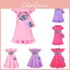 Girl Pattern Stitch Short Sleeve Nightdress With Ruffle Hem For Kids Fashion