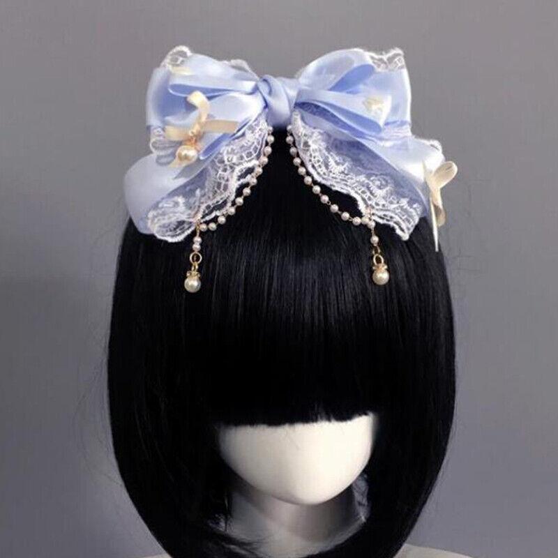 Lolita Bow Lace Hair Clip - Handmade Pearl Accented Cosplay Headwear | Women's Lolita Style Hair Accessories pink