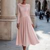 Damen Langarm Rollkragen Midi Kleid A-Linie Fließendes Partykleid für Abendveranstaltungen