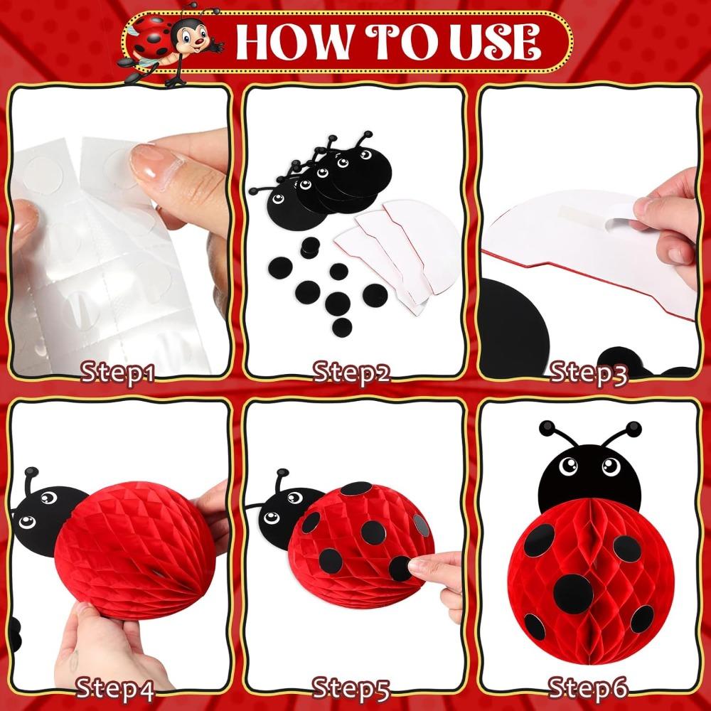 4pcs Ladybug Party Decorations Ladybug Love Bug Honeycomb Craft Kit Lady Bug Table Decor Honeycomb Centerpieces Love Bug Table Topper