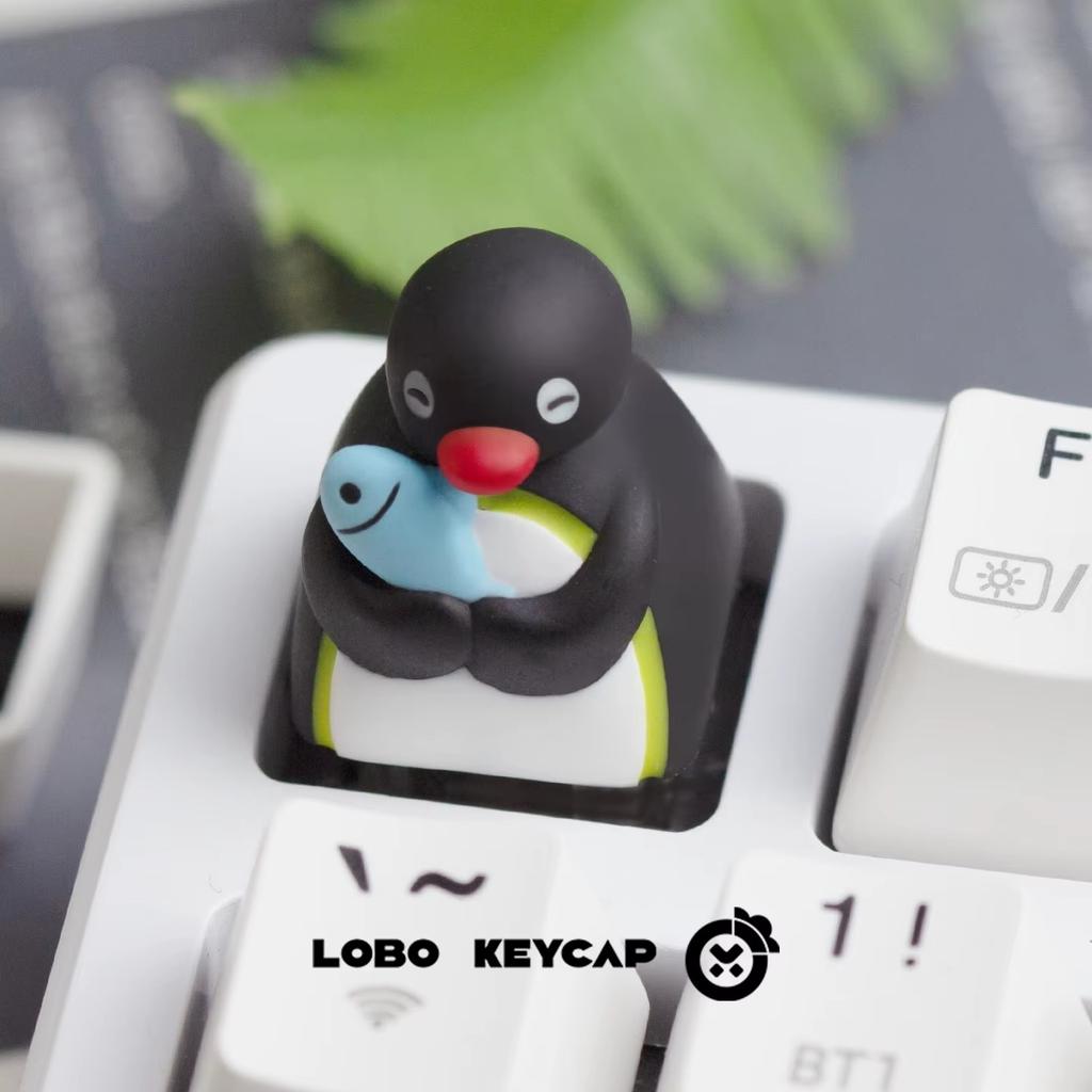 Kawaii Penguin Action Figures Anime Resin Keycap Creative Design Mechanical Keyboard Accessory Esc Key Replacement Fun Ornament