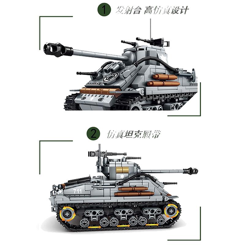 656PCS Military US Sherman M4 Tank Building Blocks WW2 Tank City Police Soldier Weapon Action Figure Bricks Kids DIY Toys Gift