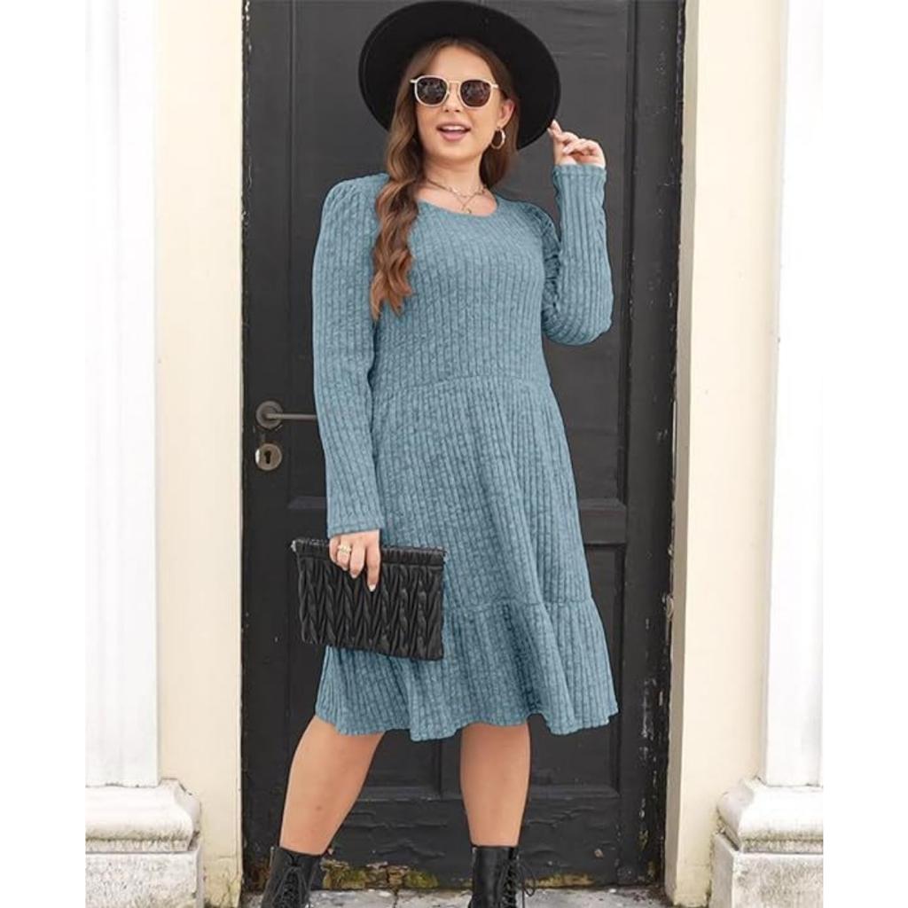 Fall Winter Women's Striped Crew Neck Knit Sweater Dress, European American Style Crossbody Women's Clothing for Women