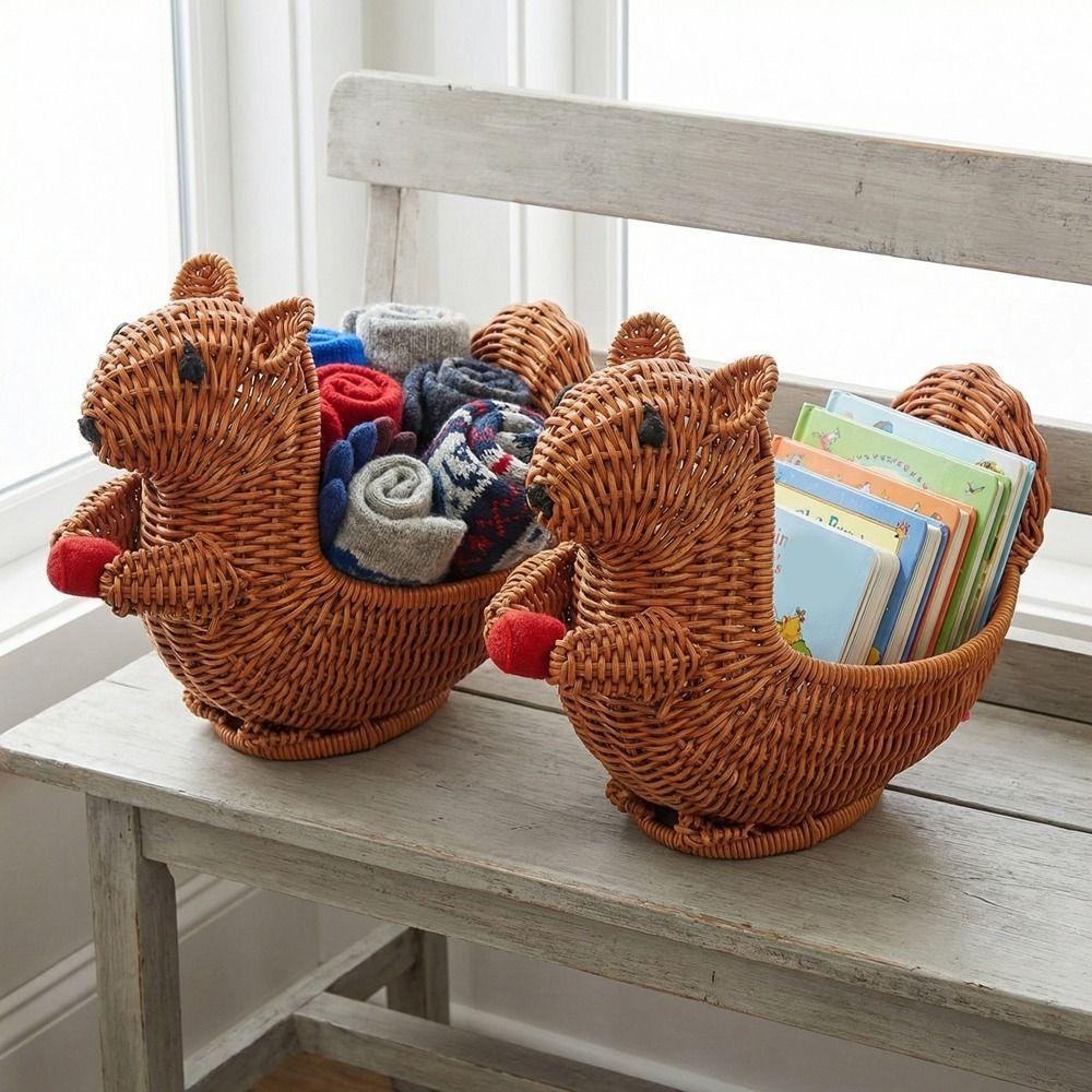 PP Squirrel Shaped Storage Basket Handwoven Imitation Rattan Storage Basket  Home Storage