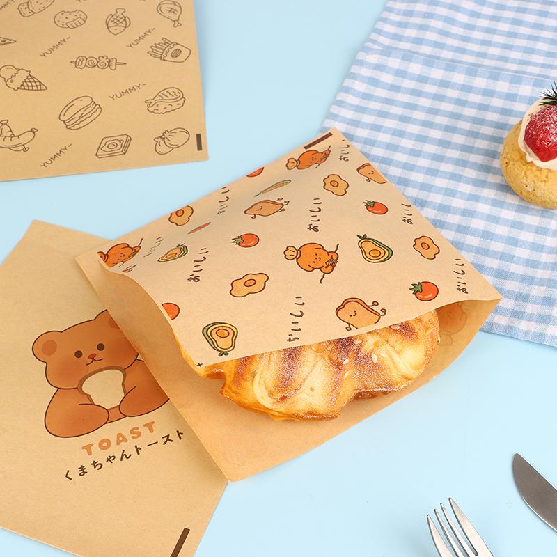 50Pcs Cute Cartoon Square Wax Paper Sandwiches Burgers Fries Fried Wrappers Bags Waxed Paper Baking Paper Food Packing Pouches
