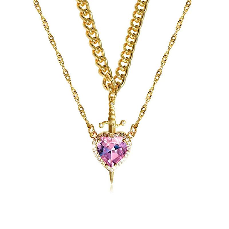 2pcs Fashion Creative Love Sword Heart Shape Pendant Necklace Couples Women and Men Party Jewelry Couple Gift Accessories