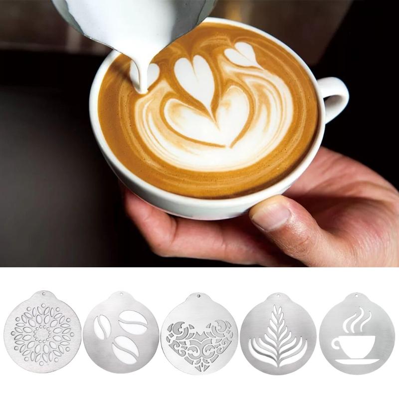 5 PCS/set Stainless Steel Lattes Art Stencils Cappuccinos Art Templates