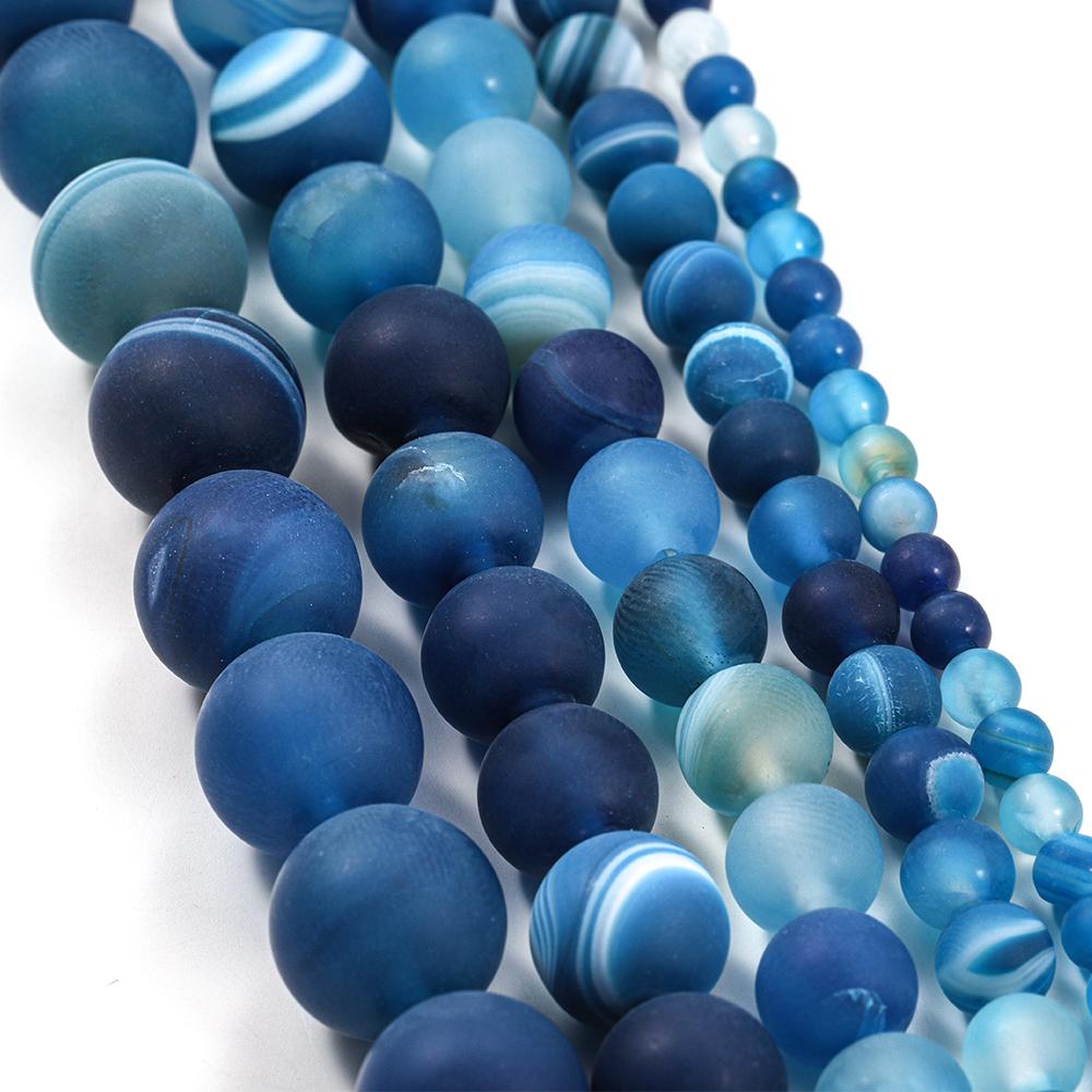 1 hebra/lote de 4, 6, 8, 10 y 12 mm de ágatas de piedra natural azul mate, redondas y sueltas, para pulseras y bisutería.