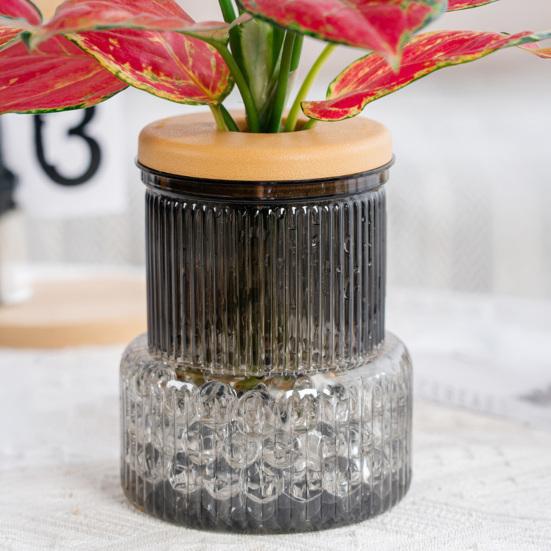 Self-Watering Planter Imitation Glass Vase Hydroponic Plant Pot Transparent Water Storage Tank Mini Desktop Planter for Home Office Decor