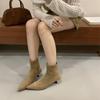 French pointed short boots women's 2025 autumn and winter new stiletto suede thin bare boots Internet celebrity elastic socks Martin boots