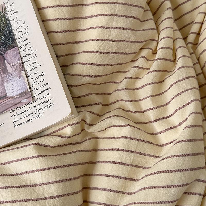 Blogger Style Cotton Striped Bedding Set - 4-Piece Duvet & Sheet Set, Home & Student Use
