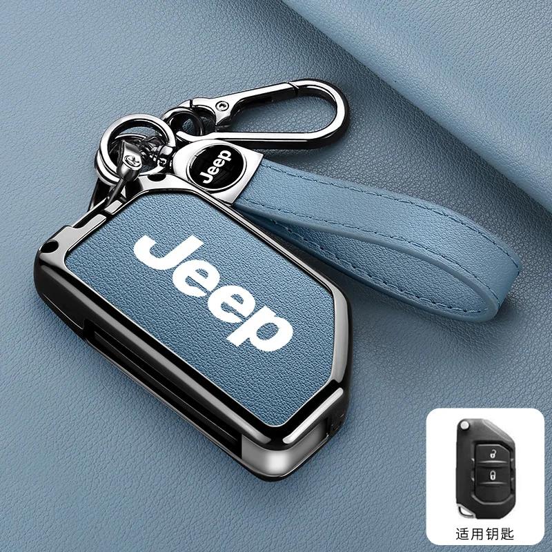For Jeep 2 3 4 Buttons Metal Leather Car Flip Key Case Cover For Jeep Gladiator JT Sahara JLU Wrangler JL Rubicon 2018 2019 A