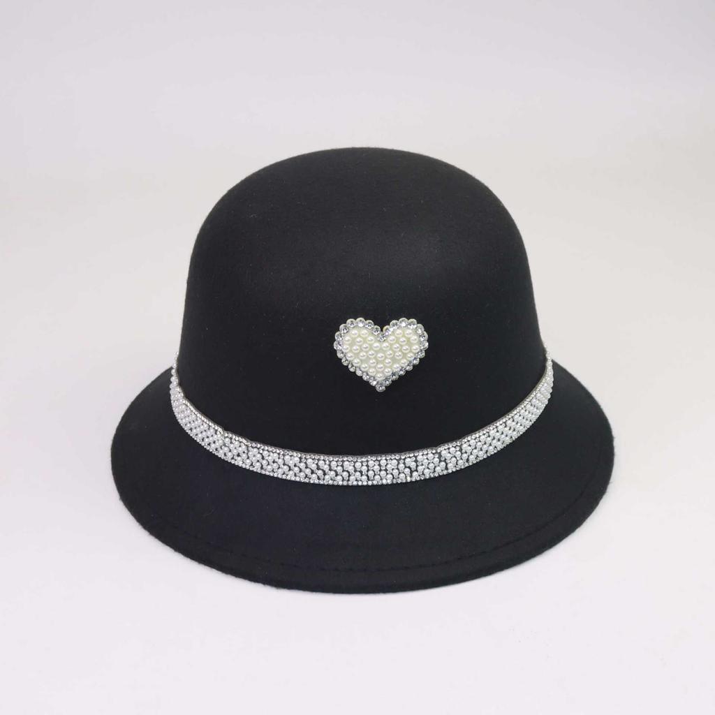 Pearl love retro British style high-end top hat dome fashion retro felt hat basin hat