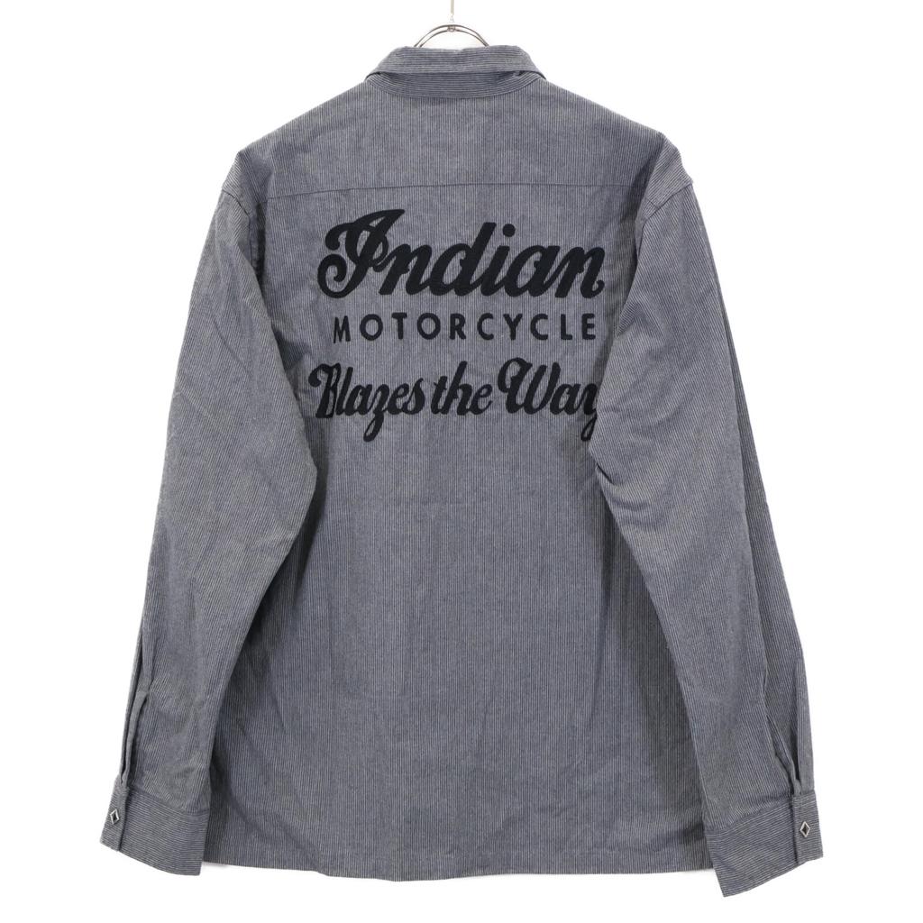 Indian Motorcycle Grey Cotton IM27052 Pinstripe Embroidered Shirt Tops L Gray stripesUsed