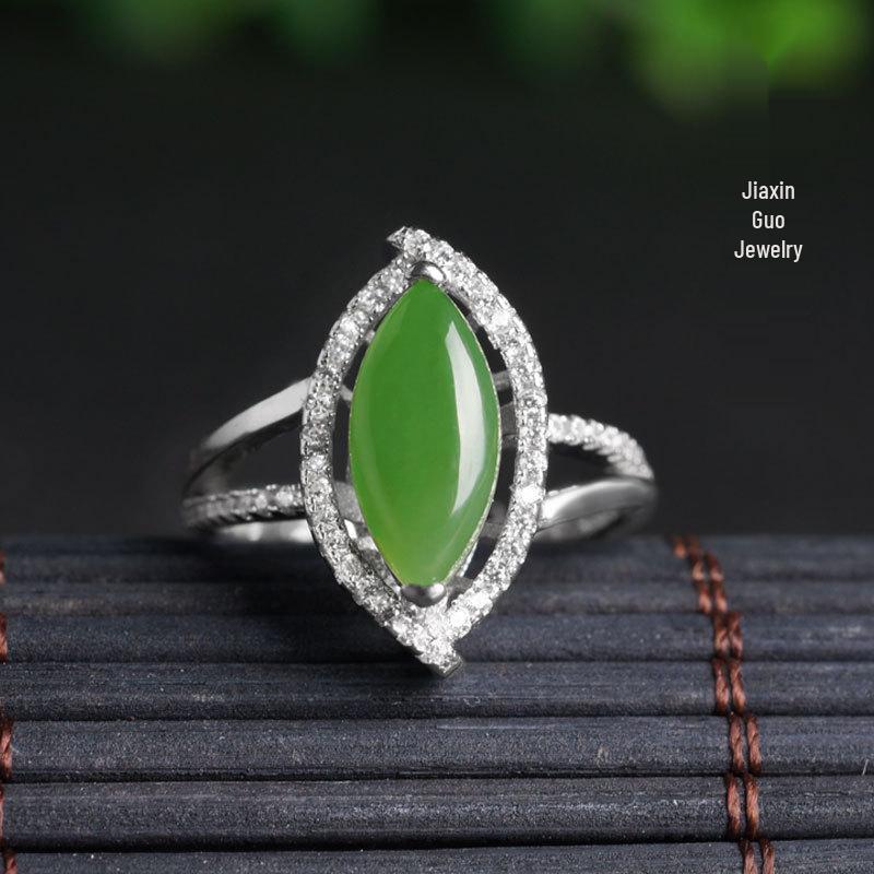 

Sterling Silver Women s Ring: Natural Hetian Jade Cat s Eye, Hollowed Jasper Design, Certified Jade Jewelry. Adjustable opening