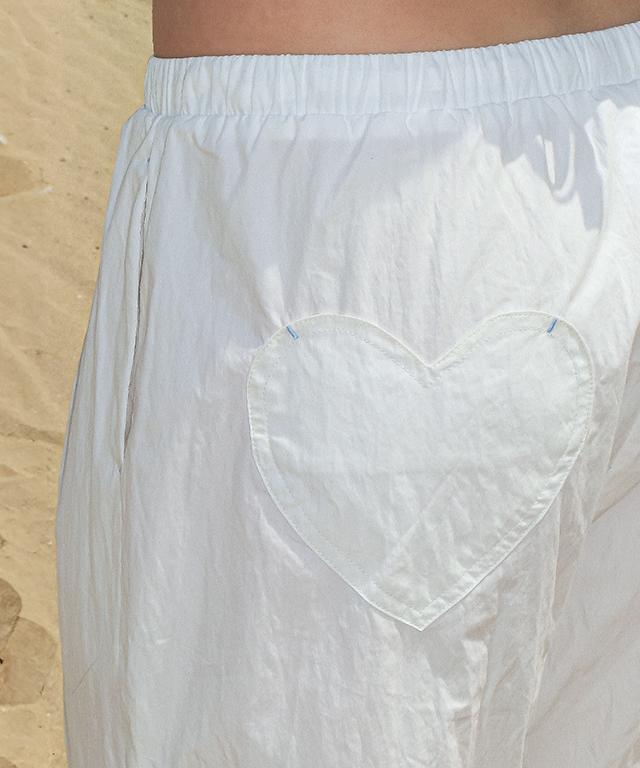 RONRON Back Heart Stitch Pocket Banding Pants White