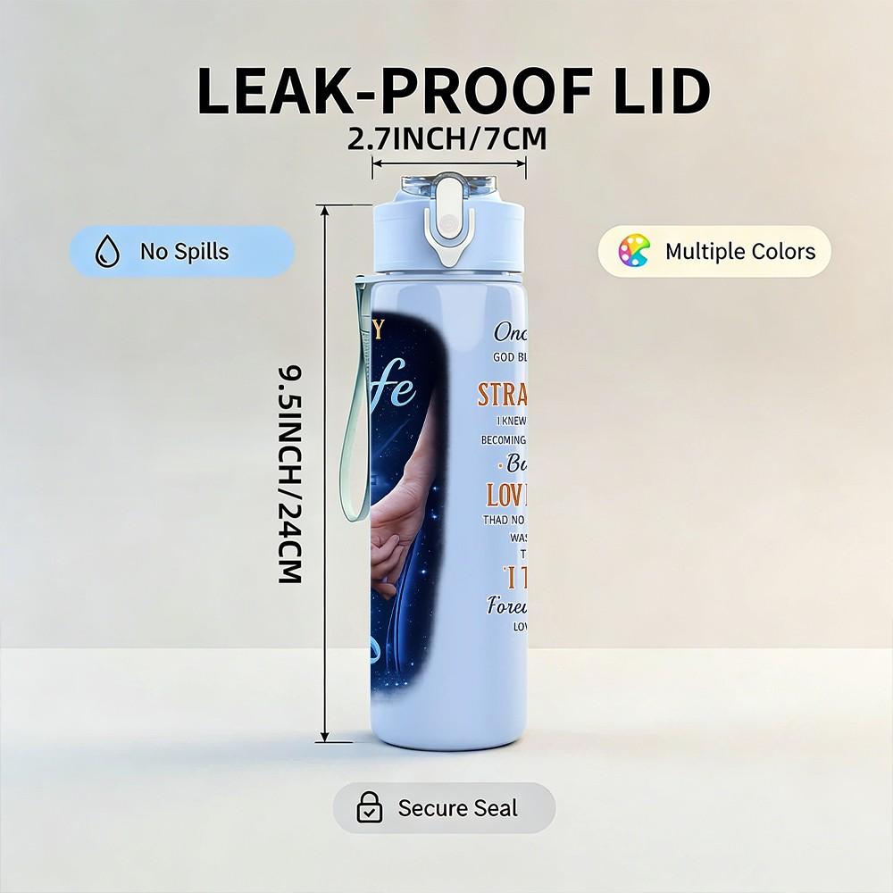 1PC Wife Husband Couple Romantic Quote Print 750ml Color Plastic Sports Water Bottle Leakproof Flip Straw Lid Suitable for Sports Office Home Use