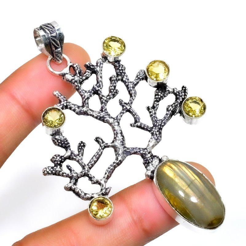 

Ювелирный кулон с покрытием из серебра 925 пробы и лабрадорита, цитрин, 2,84 дюйма 2.84 чёрный