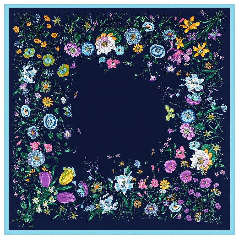 130*130cm Luxury Floral Print Russian National Square Scarf Women Twill Silk Shawl Scarves Female Fourlard Bandana Wraps