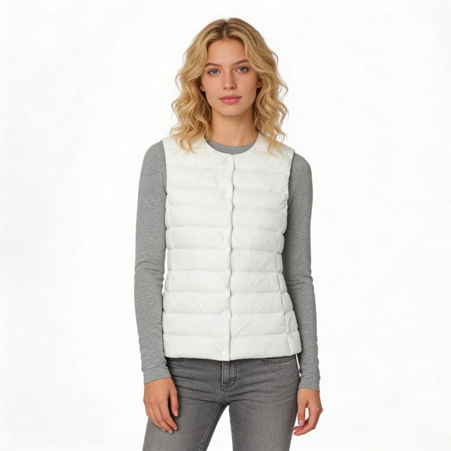 Autumn and winter women's round neck down liner vest V-neck light down jacket thermal jacket vest