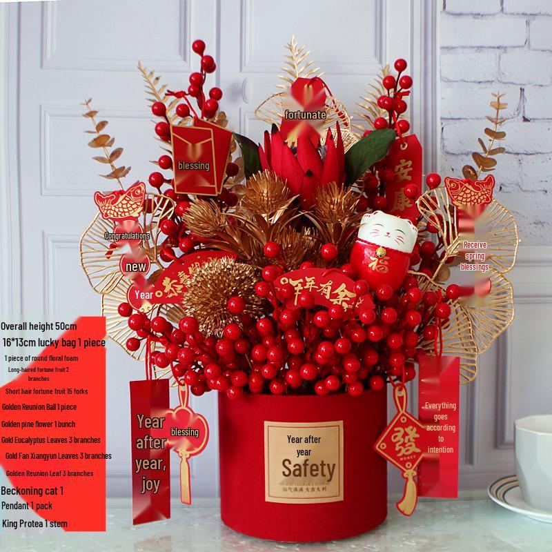 Fortune Fruit Red Berry & Holly Flower Arrangement - New Year Spring Festival Gift