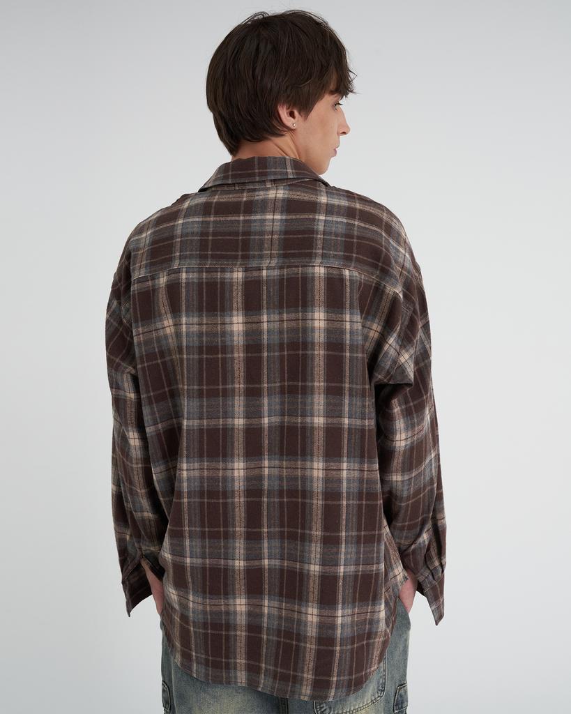 TENER Tnr Oversized Cotton Check Shirt Brown