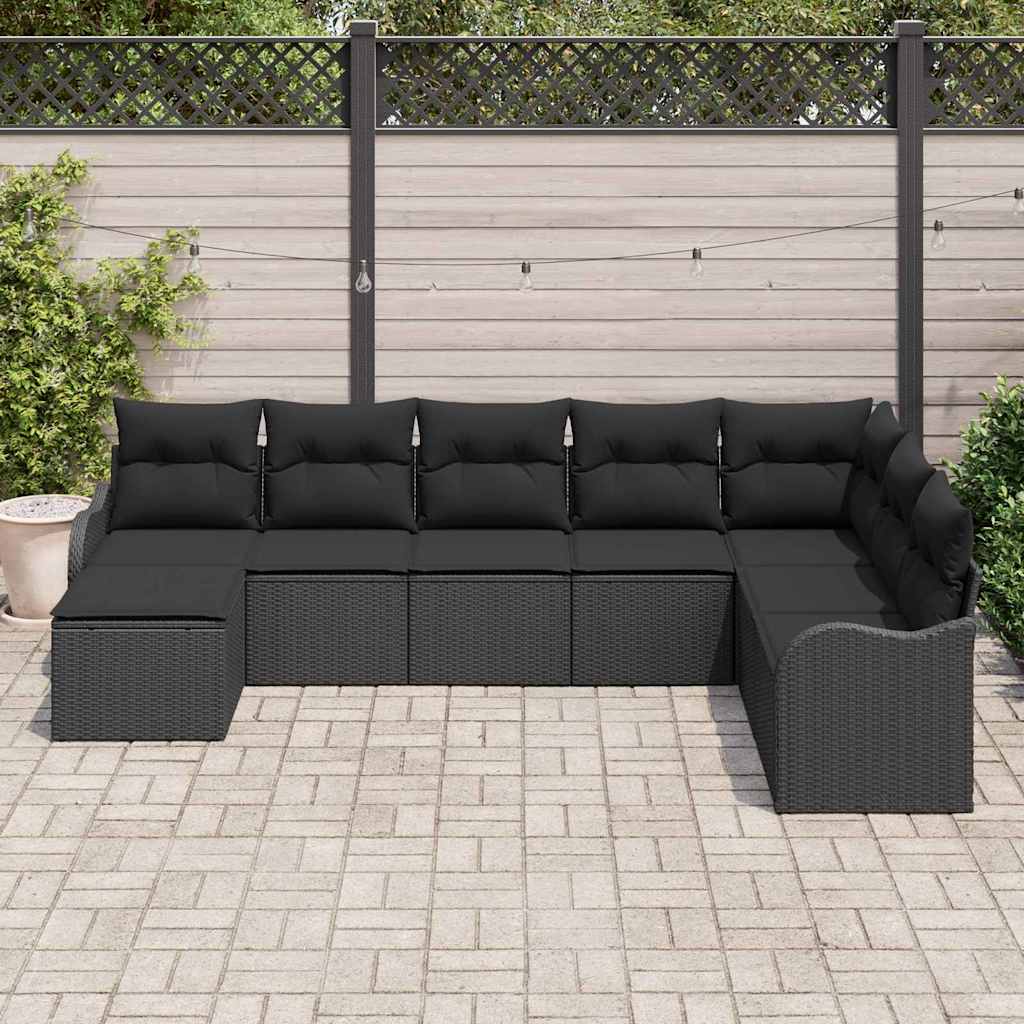Garden Sofa Set with Cushions 8 Pcs Black Poly Rattan