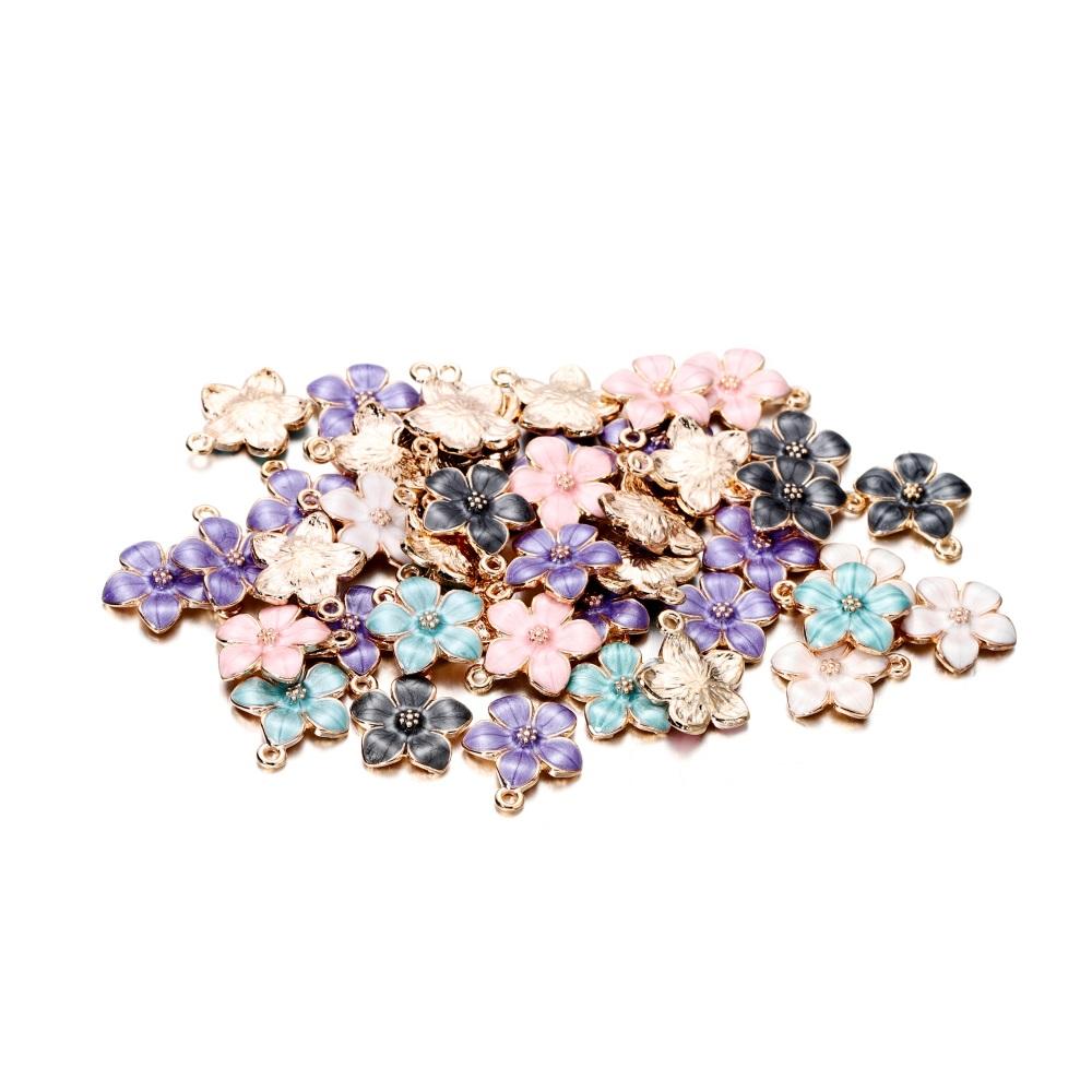 10pcs/bag Colorful Flower Heart Charms Pendants Enamel Metal Necklace Bracelet Charm For DIY Jewelry Making Supplies Accessories