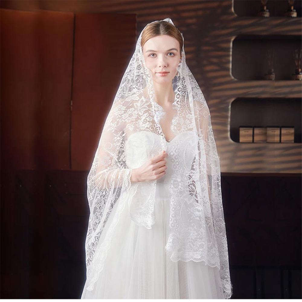 Flower Women Shawl Lace Wedding Veils Elegant Catholic Veil  Mantilla