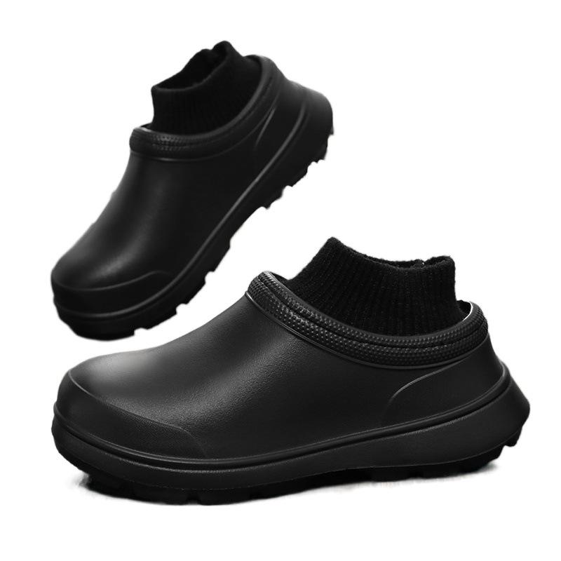 Black chef shoes kitchen soft-soled shoes winter velvet cotton shoes warm casual sneakers