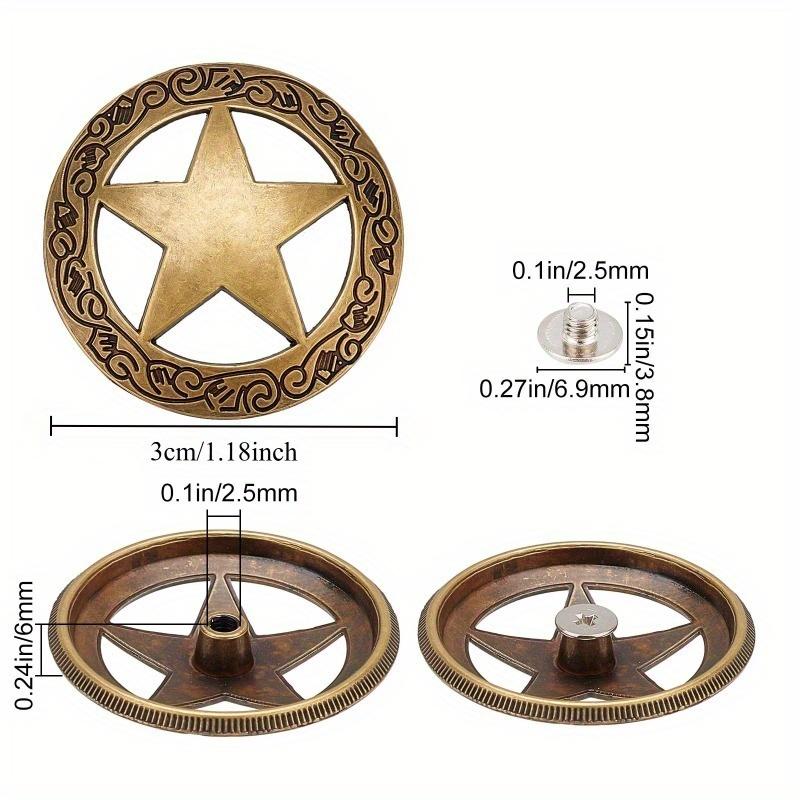 10Pcs Stars Hollowed Out Decorative Buckle Round Vintage Metal Nail Buckle Replacement Casting Conchos DIY Leather Craft