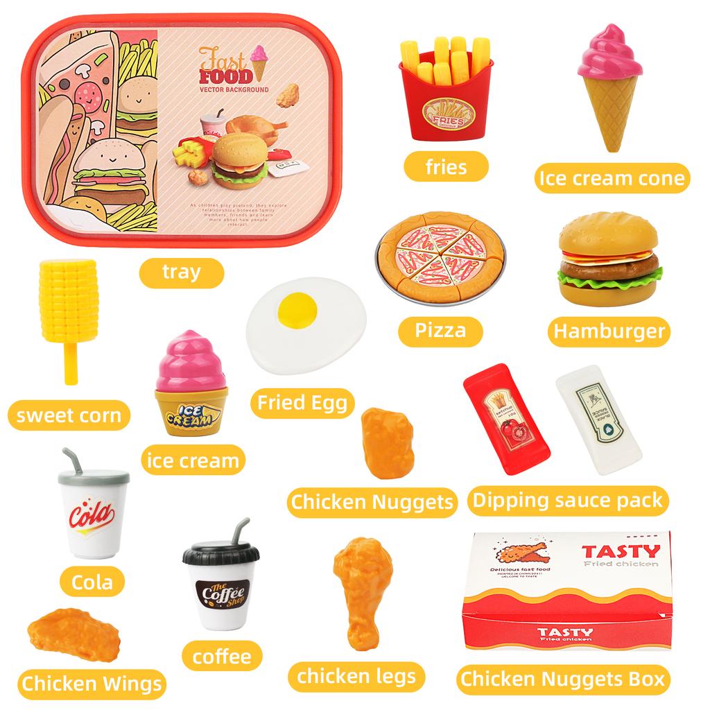 40-teiliges Kinderküchen-Spielzeugset mit Fast-Food-Hamburgern – Mini-Küchenspielzeug zum Rollenspiel – Lernspielzeug für Kinder