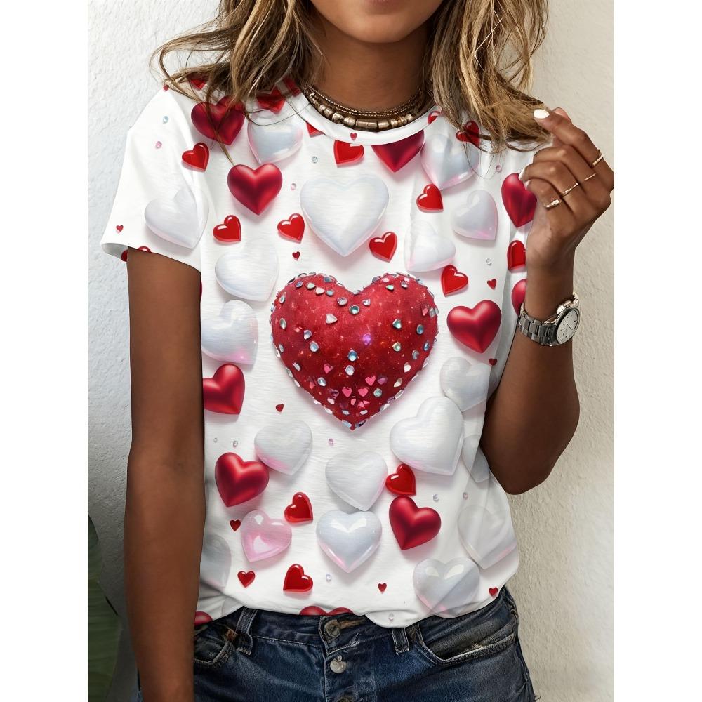 Summer Leopard Heart 3D Print T-Shirts Fashion Women's Round Neck Short Sleeve T Shirt Tees Harajuku Tops Female Clothing