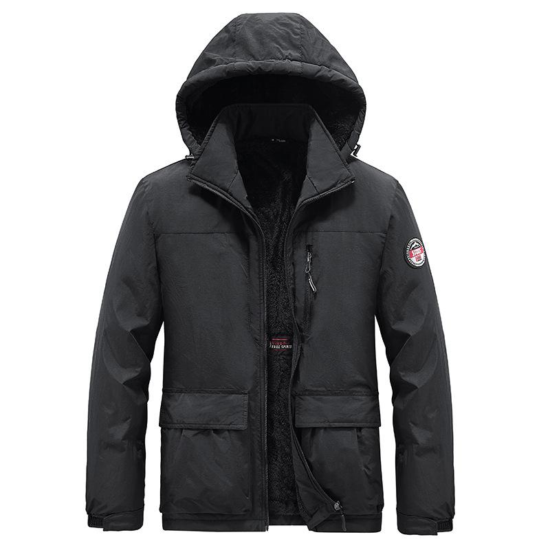 Chaqueta de invierno con múltiples bolsillos para hombre, chaqueta gruesa con capucha y carcasa rígida, abrigo de talla grande