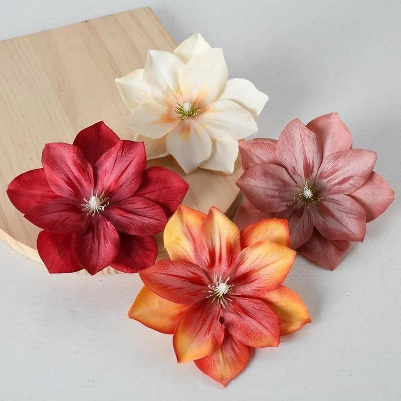 5 Pcs Artificial Flower Diy Flower Craft Artificial Lotus Flower Heads Small Realistic Clematis Blooms Diy Wedding For Home