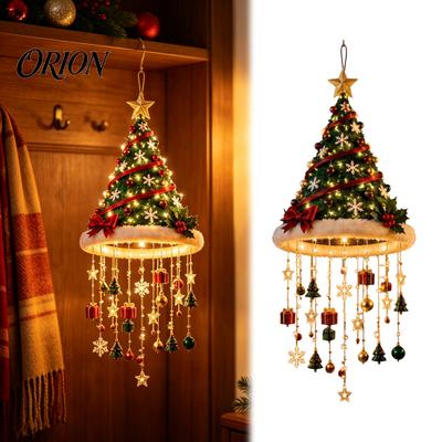Decorazione per Portico Esterno Luce Decorazione Natalizia da Appendere al Soffitto, Albero Pre-Illuminato Campanella Pendente con Decorazione Festiva per la Casa LED Caldo, Ingresso Festivo