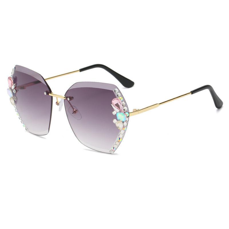 

2022 Fashion Crystal Cut Border Sunglasses Oval Frame Uv400 Protection Gold Frame StyleA