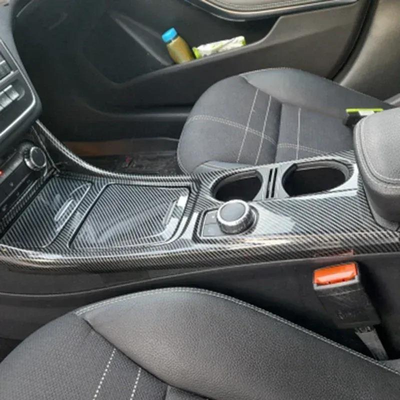 Car Center Console Water Cup Holder Panel Decorative Frame Sticker for Mercedes GLA CLA A Class W176 2013-2018 LHD Carbon Fiber