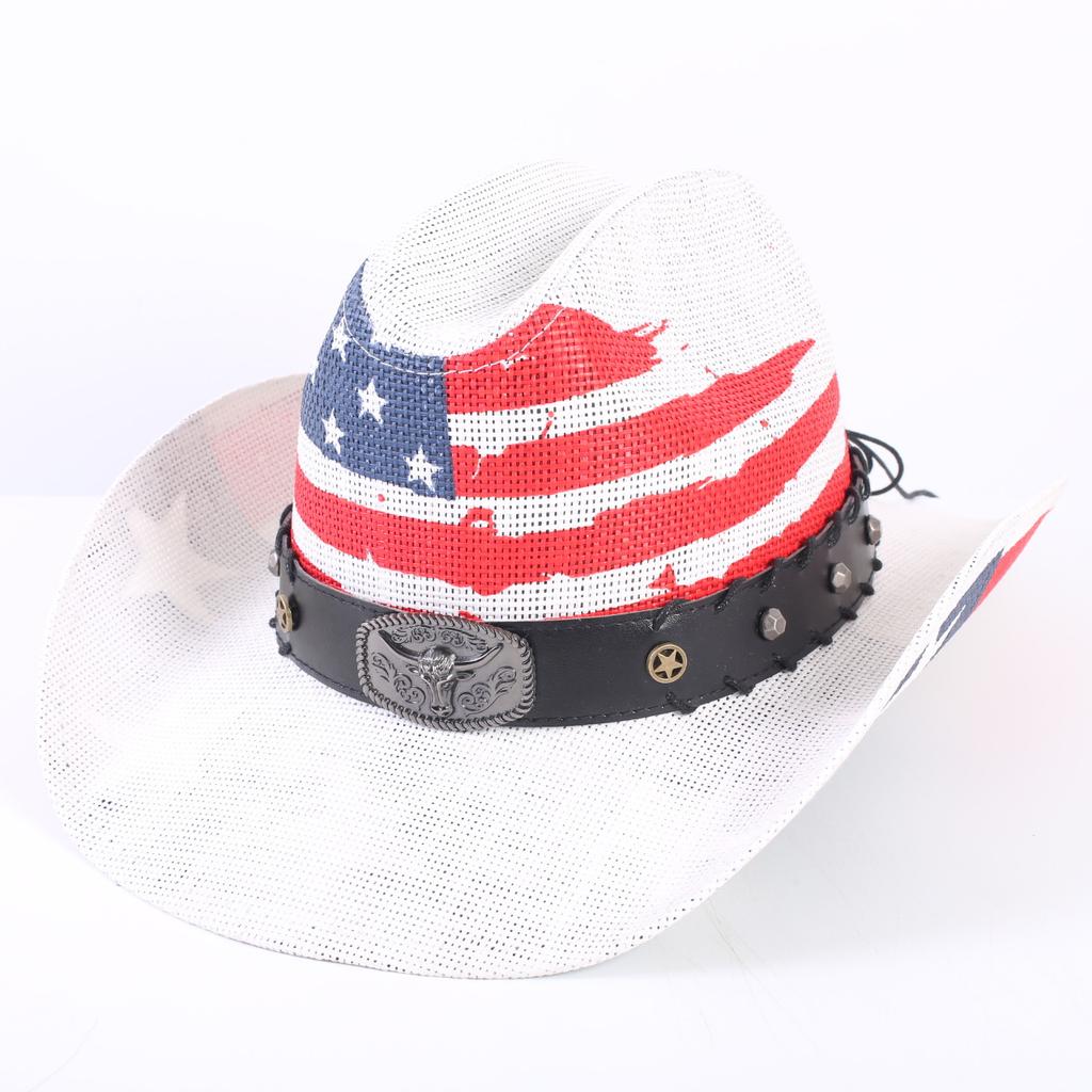 American Flag Cowboy Hat Popular Men's and Women's Sunshade Top Hat Independence Day Party Western Style Fashion Straw Hat