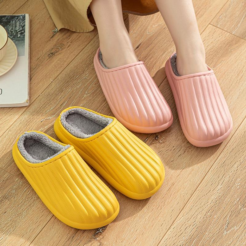 Waterproof cotton slippers home indoor and outdoor warm plush men's and women's simple autumn and winter light cotton shoes