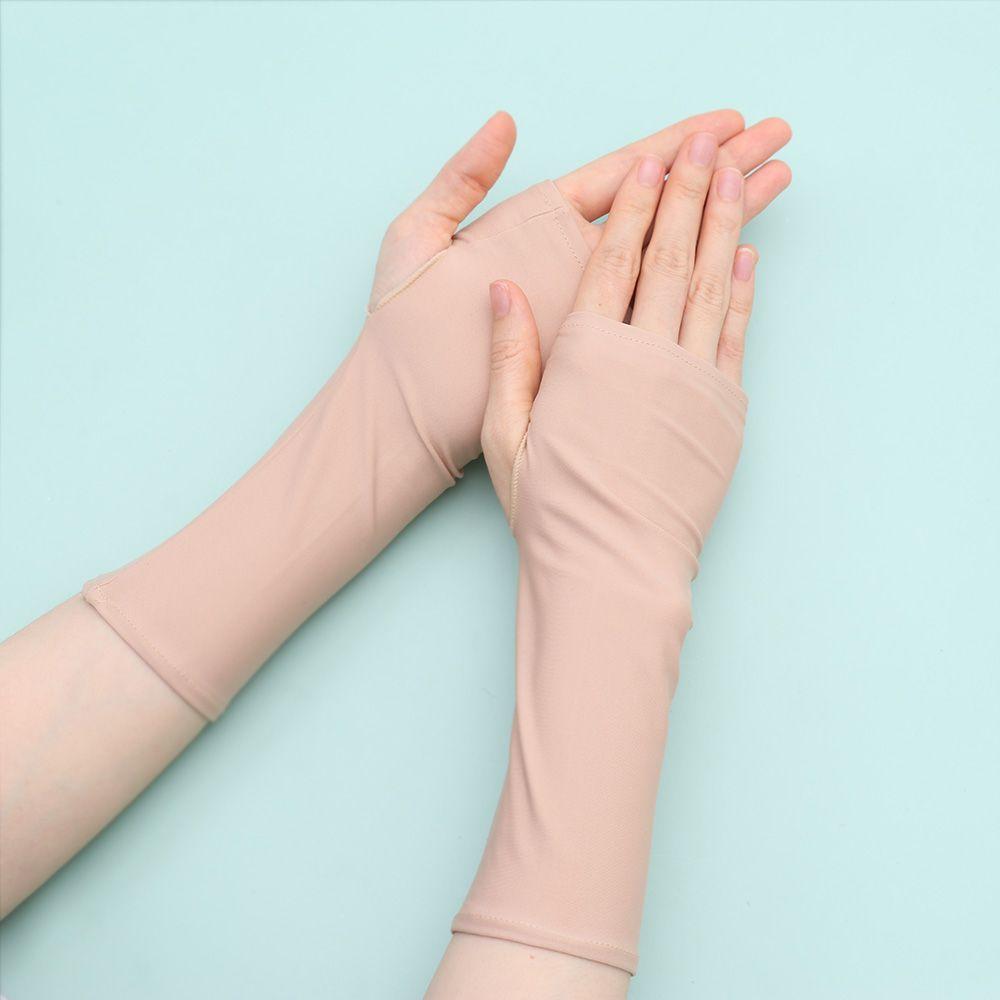 Women Arm Cool Solid Mittens Cycling Fingerless Long Gloves Sunscreen Protection Half Finger Sleeves