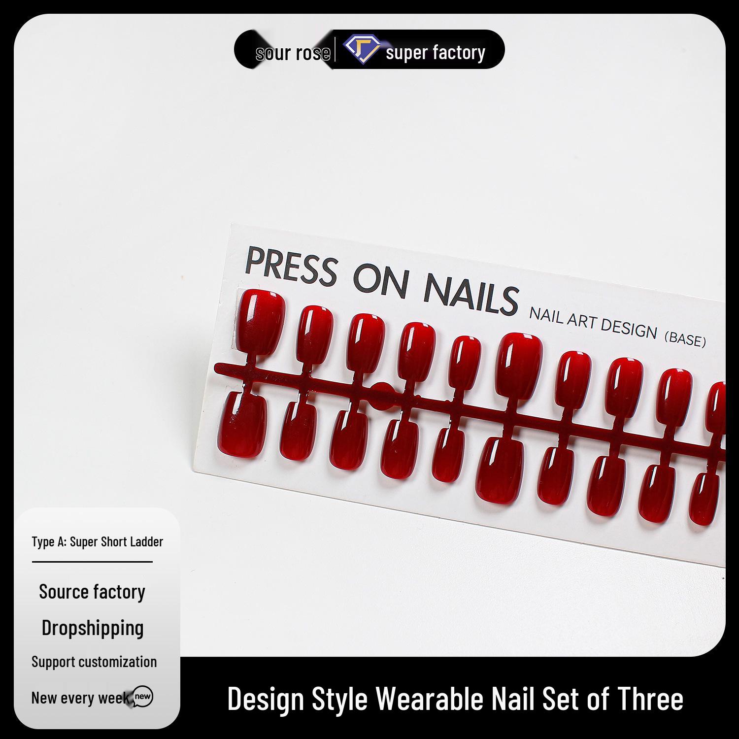 

Jiaolong Cat Eye Red High-End Textured Removable Handmade Nail Pieces