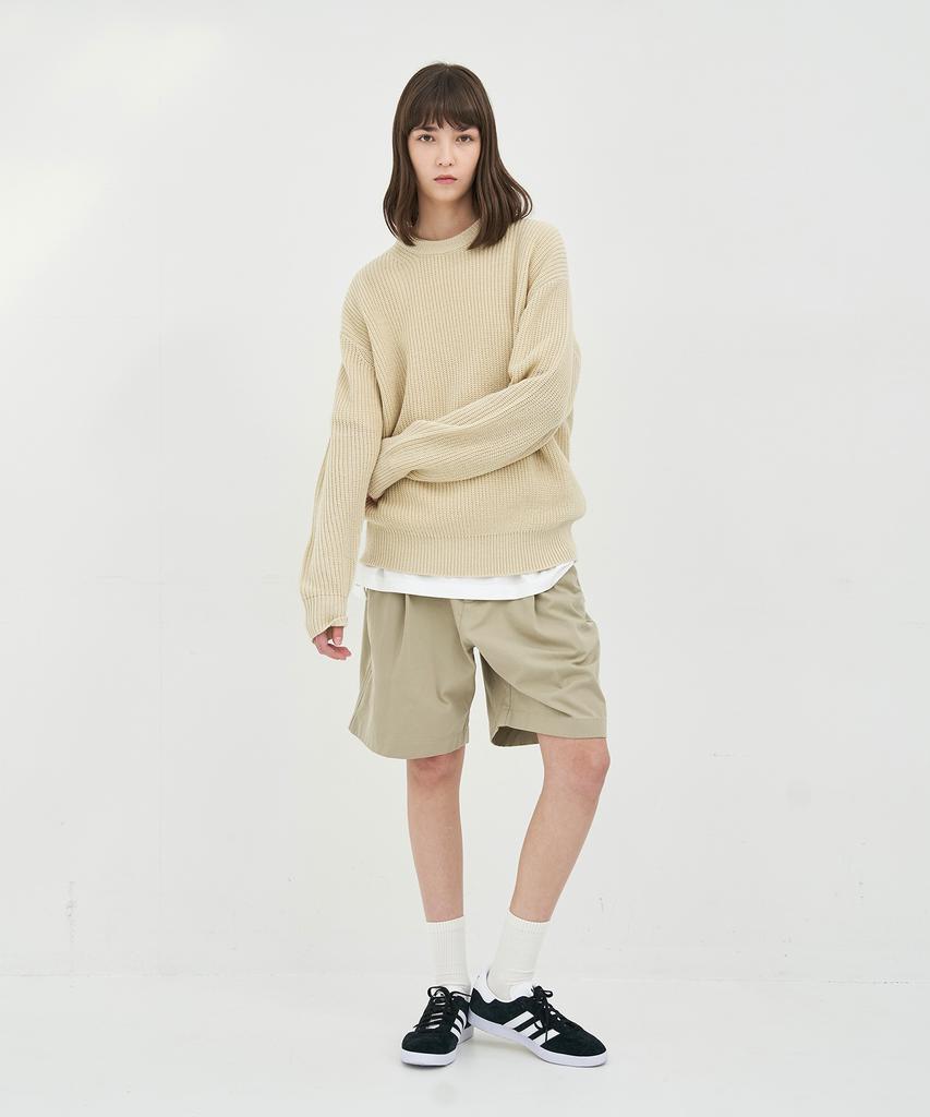 BASIC HOUSE Uni Daily Round Neck Knit Light Beige Lxkt2101