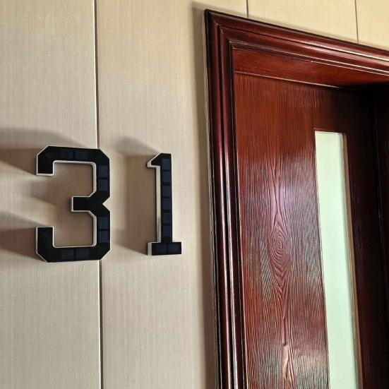 Solar Powered House Number Sign with LED Backlight Auto On/Off Waterproof LED Modern Address Plaque Outdoor Security Light for Home Garden Garage