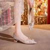 Autumn Fashion Ladies Banquet Wedding Shoes Shallow Sequins Rhinestone Flowers Comfortable Low Heel Single Shoes for Women